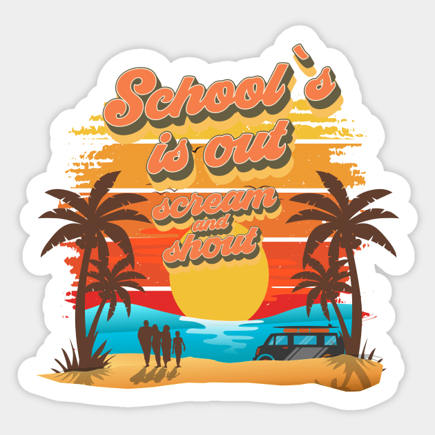 School is out scream and shout Retro quote groovy teacher vacation Sticker by HomeCoquette